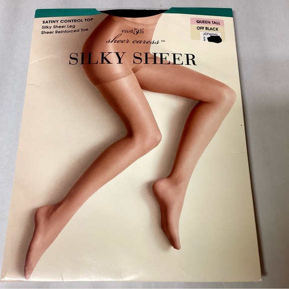 Silky Sheer Control Top Pantyhose QT Off Black Sheer leg - Picture 3 of 4